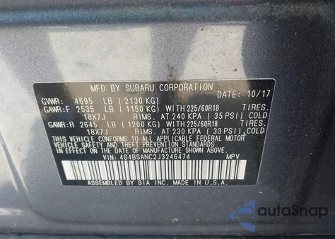 2018 Subaru Outback 2.5I Limited z USA, uszkodzony, nr VIN 4S4BSANC2J3246474